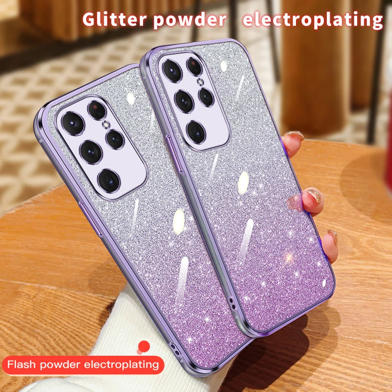 Gradient Glitter Electroplated Case For Samsung Galaxy S24 S23 S22 S21 S20 FE Plus Note 20 Ultra Soft TPU Silicone Back_voghion.com