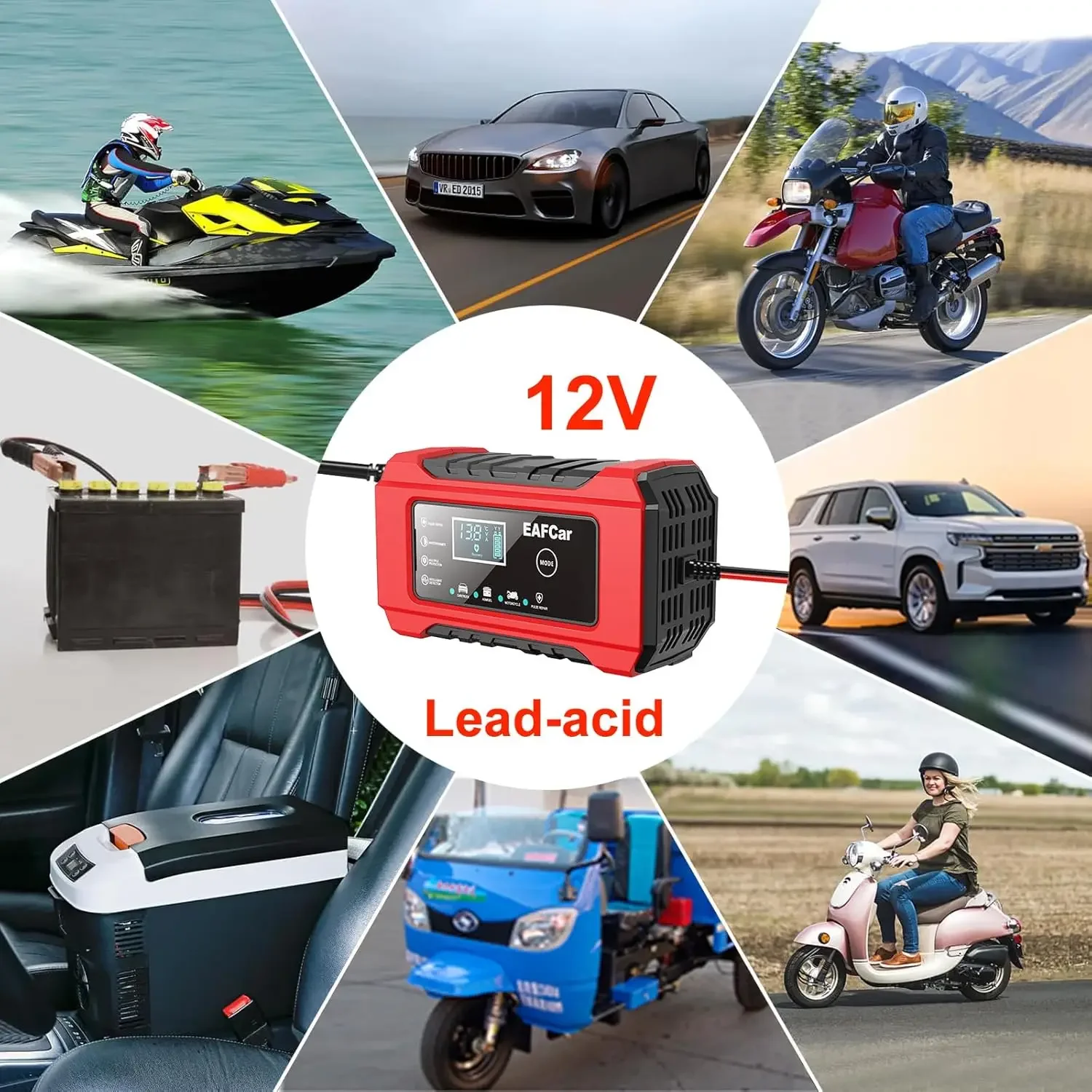 Smart Fully Automatic 12V 6A Car Battery Charger