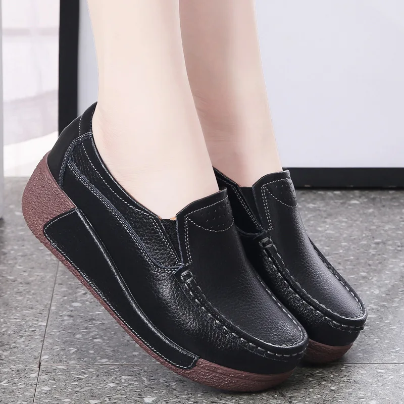 2024 Casual Breathable Genuine Leather Cowhide 6cm Wedges Platform Shoes For Women Chaussure Femme Ladies Trainers Zapatos Mujer 5