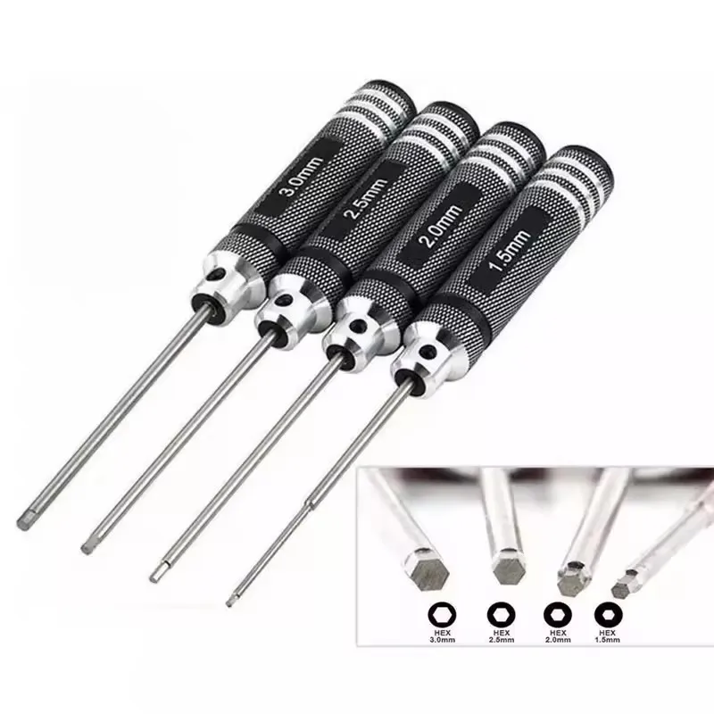 RC 자동차용 4PCS 1.5/2/2.5/3.0mm 검정색 육각 드라이버 알렌 렌치 수리 도구 세트