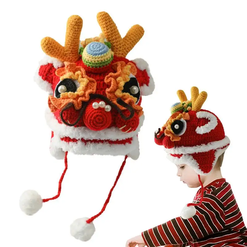 

Chinese New Year Decorations 2024 Year Of The Dragon Hat Crochet Head Cover Warm Good Luck Hat kids New Year Costume Party Props