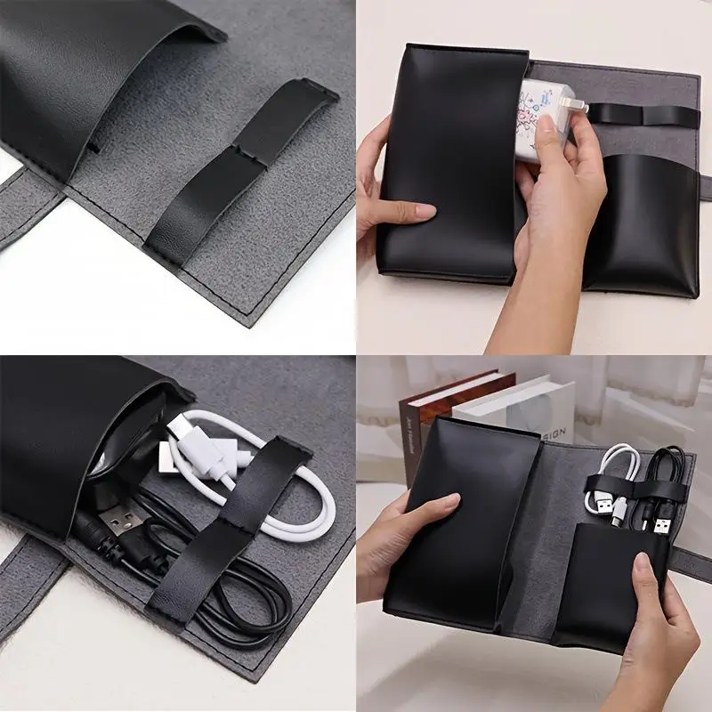 1PC PU Leather Multi-Compartment Organizer Portable Tech School Accessories Case Cables Chargers Pens Travel Storage Pouch