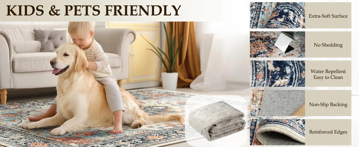 VIKAMA Flannel Boho Texture Living Room Cushion Desk Bedside Rug Indoor Carpet Door Mat Large Floor Mat Home Decor Easy Care