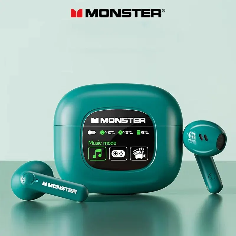 Monster XKT20 Wireless Earphones Bluetooth 5.4 LED Display Gaming Headset Sport Headphones HIFI Sound Low Latency Earbuds New 
