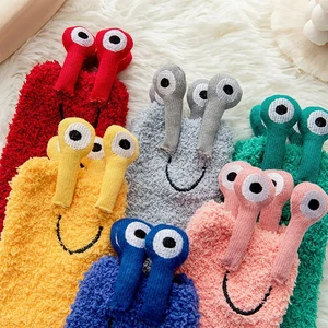 Baby Girls Winter Coral Plus Velvet Thickening Socks Warmer Big Eyes Cold-Proof Cartoon Cute Snail Infant Children Princess Sock