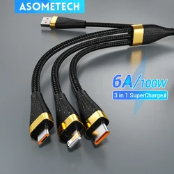 Universal 3 - in - 1 High - Speed Charging Cable - 6A 100W, Micro USB & Type - C Compatibility (1.25 Meter)
