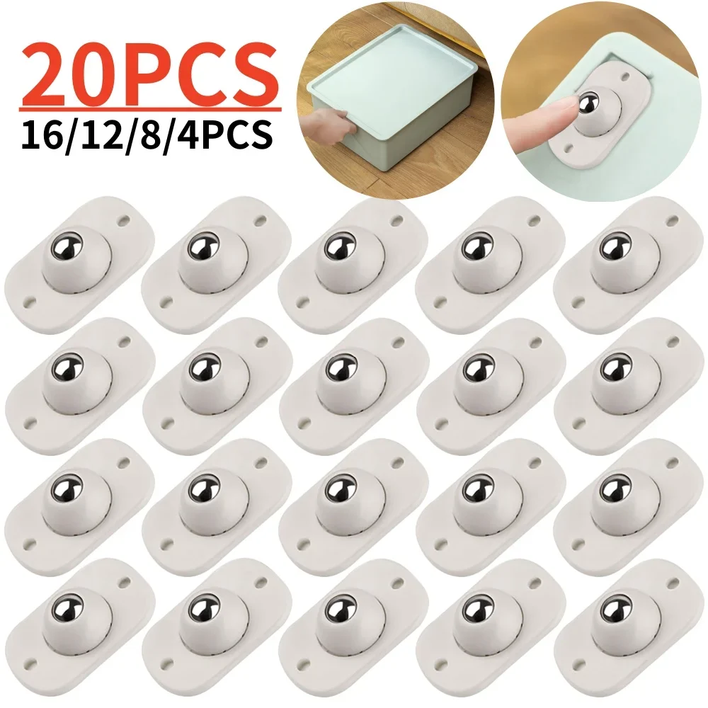 Furniture casters 4/8/20Pcs self adhesive mute ball universal wheel 4Beads stainless steel 360&deg; rotation pulley