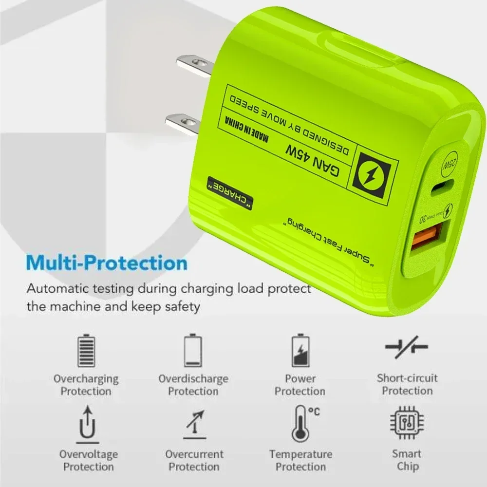 High-Speed 45W GaN Fast Charging Wall Adapter with USB Type C – Universal EU/US/UK Plug