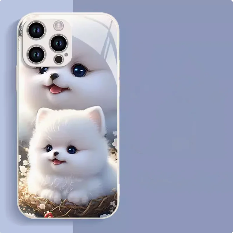 Yl Luxury Antiurto Cute Pet Dog Phone Case Coque Per Iphone 14 13 12 11 Pro Max Mini Liquid Glass Lovely Wind Hard Back Cover