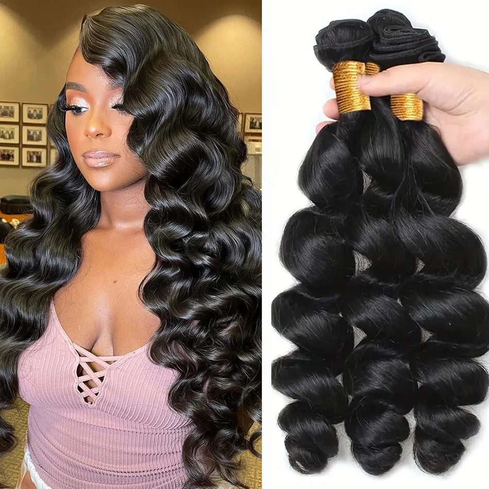 12A Raw Indian Loose Wave Hair Bundles Virgin Human Hair 1/3/4 /PCS Natural Black Extensions For Black Women