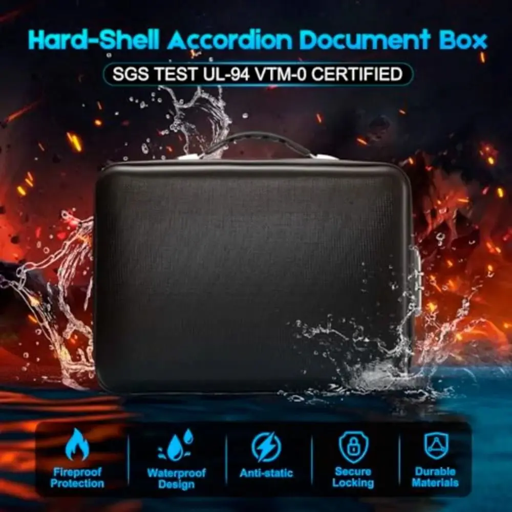 Fireproof Box Water Resistant Hard-Shell Design File Security Bag Password Lock Wear-resistant Files Briefcase_voghion.com