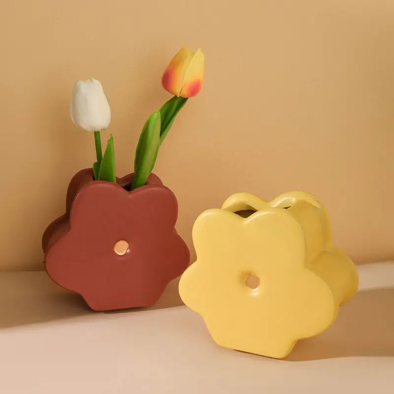 Creative Flower Shape Vase Porch Ceramic Restaurant Ornaments Living Room Flower Arrangement