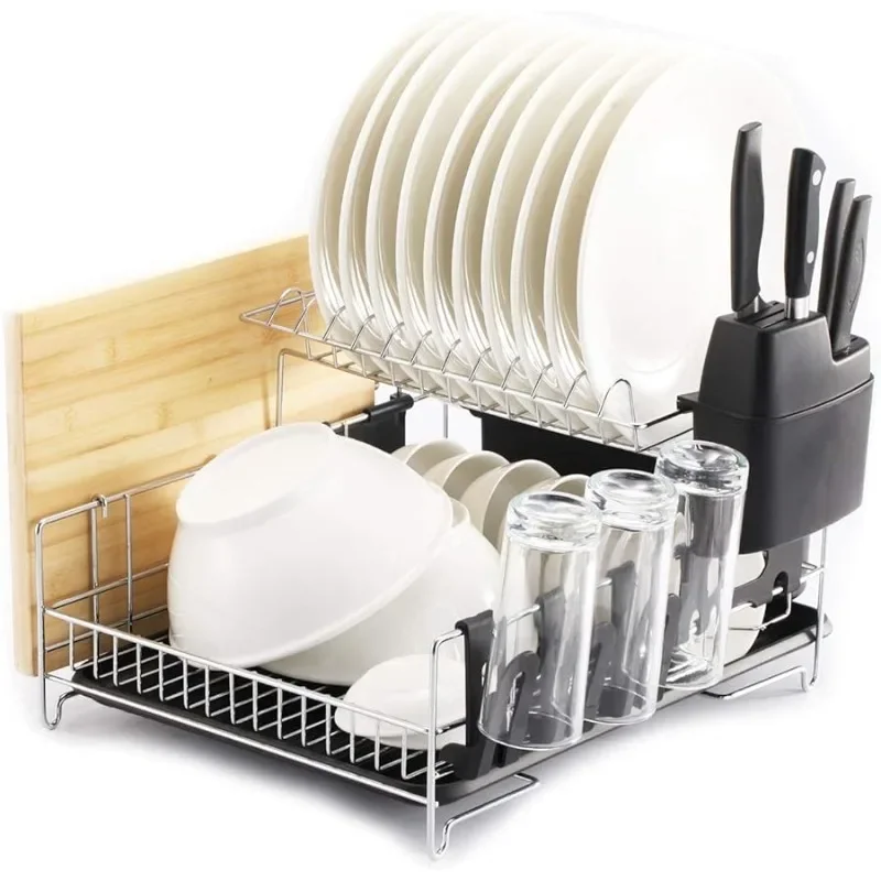 

Premium Racks Professional Dish Rack - 304 Stainless Steel - Fully Customizable - Microfiber Mat Included - Modern Design - L