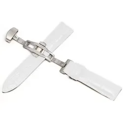 Premium Genuine Leather Watchband with Steel Pin and Butterfly Buckle for 22mm (White - S)