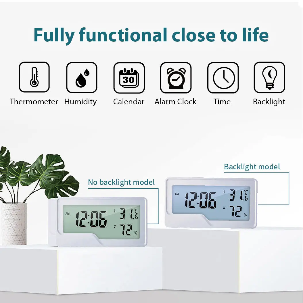 Advanced Digital Indoor Thermometer & Hygrometer with Backlit LCD Display and Alarm Clock