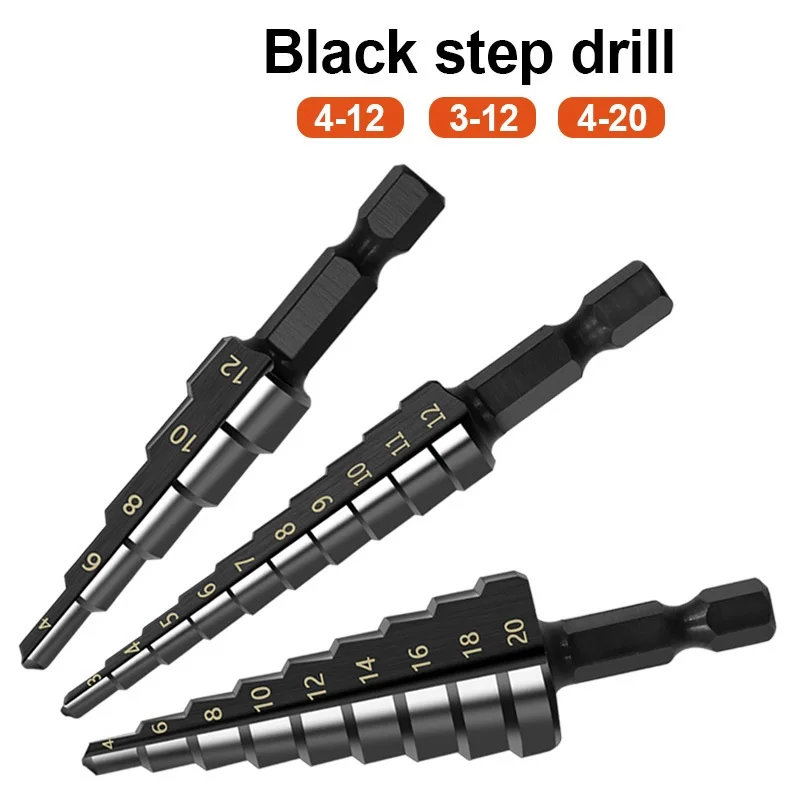 

3Pcs/set 3-12mm 4-12mm 4-20mm HSS Straight Groove Step Drill Bit Titanium Coated Wood Metal Hole Cutter Core Drilling Tools Set