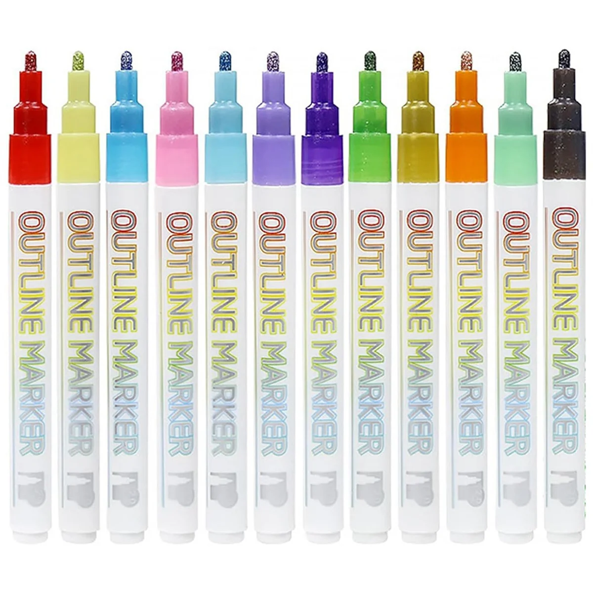 

Metallic Outline Paint Markers, 12 Colors Shimmer Outline Markers Pens, Signature Metallic Outline Paint Markers
