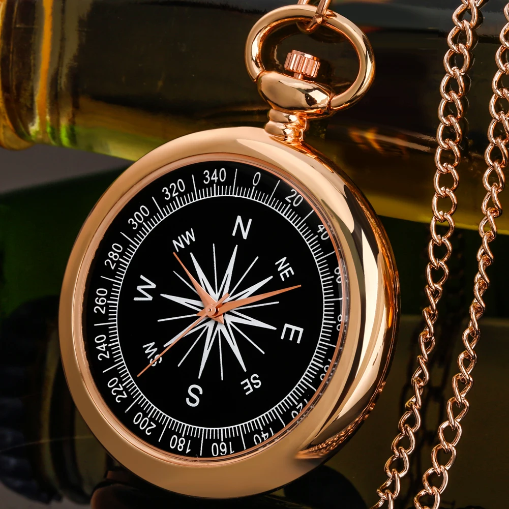 남녀공용 오픈 페이스 쿼츠 목걸이 시계, 로즈 골드, 실버, 골드, 매력적인 나침반 패턴 다이얼 체인 펜던트, 빈티지 포켓 시계 