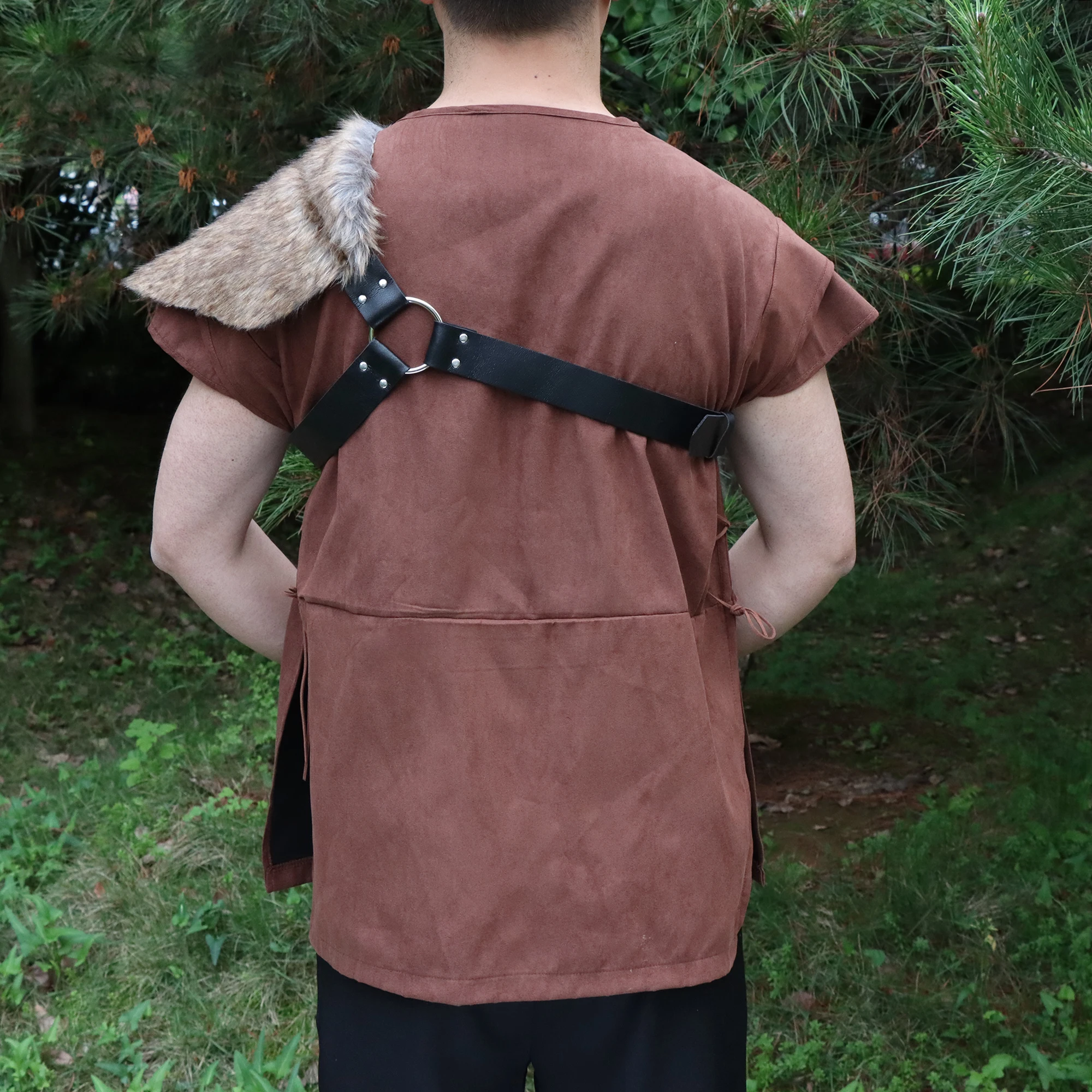 남성용 중세 바이킹 인조 모피, 원 숄더, LARP 액세서리