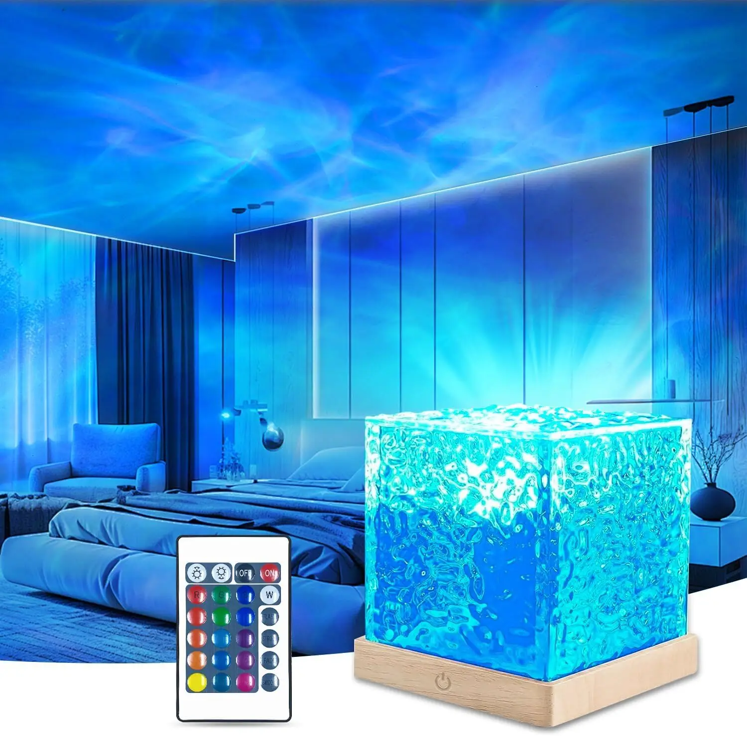 RGB Cube Northern Lights 16 Colour Aurora Projector Lamp Ocean Wave Night Lights