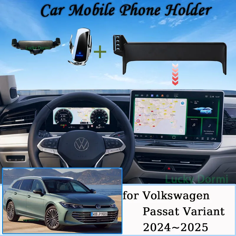 Car Phone Holder For Volkswagen Passat Variant B9 15"or 12.9"Screen Phone Bracket Wireless Charger Stand Accessories