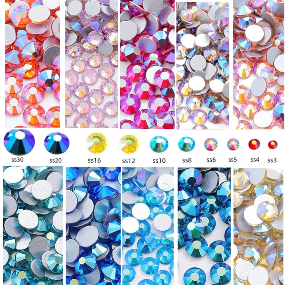 

ss3-ss30 AB plating Crystal Rhinestones Non Hot Fix Flat Back Strass & Fabric Garment rhinestones for nails Decorations