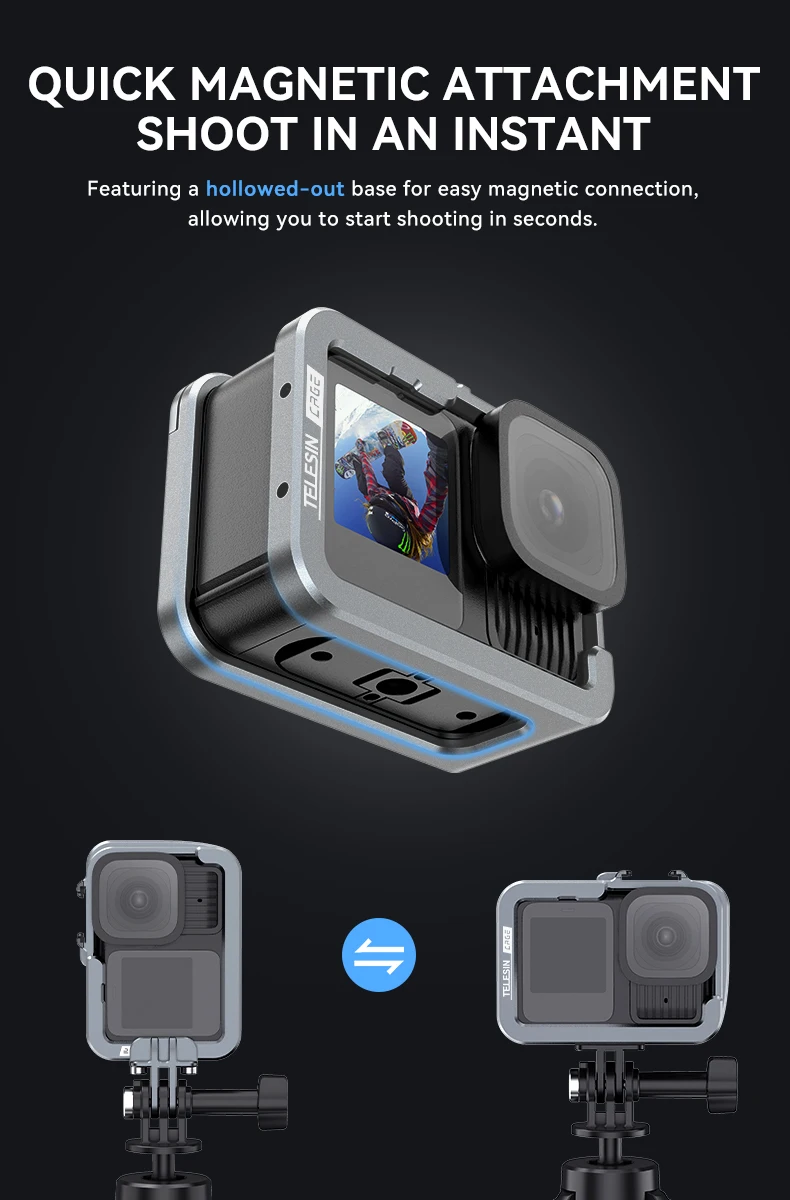 TELESIN Aluminium Alloy Frame Case For Hero 9 10 11 12 13 Vertical shot Low Wei