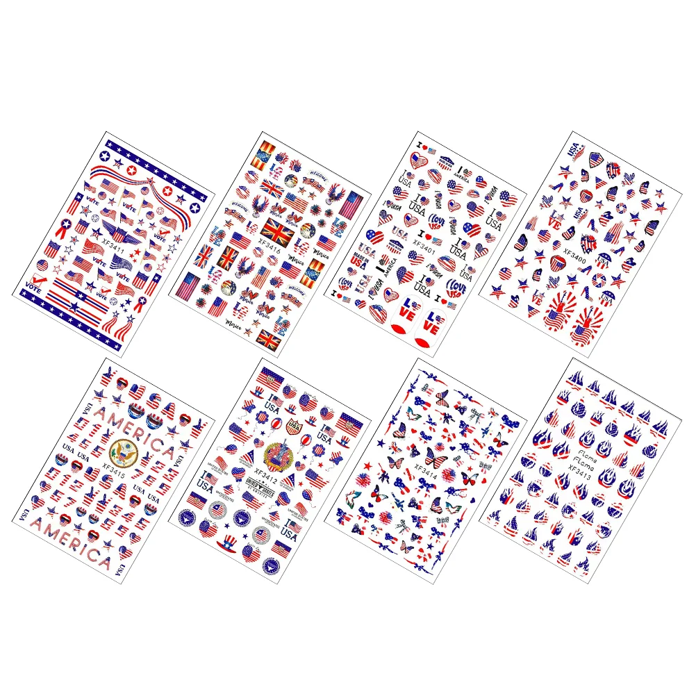 

8 Sheets USA National Day Nail Sticker Nail Stickers Self-adhesive Nail Decals