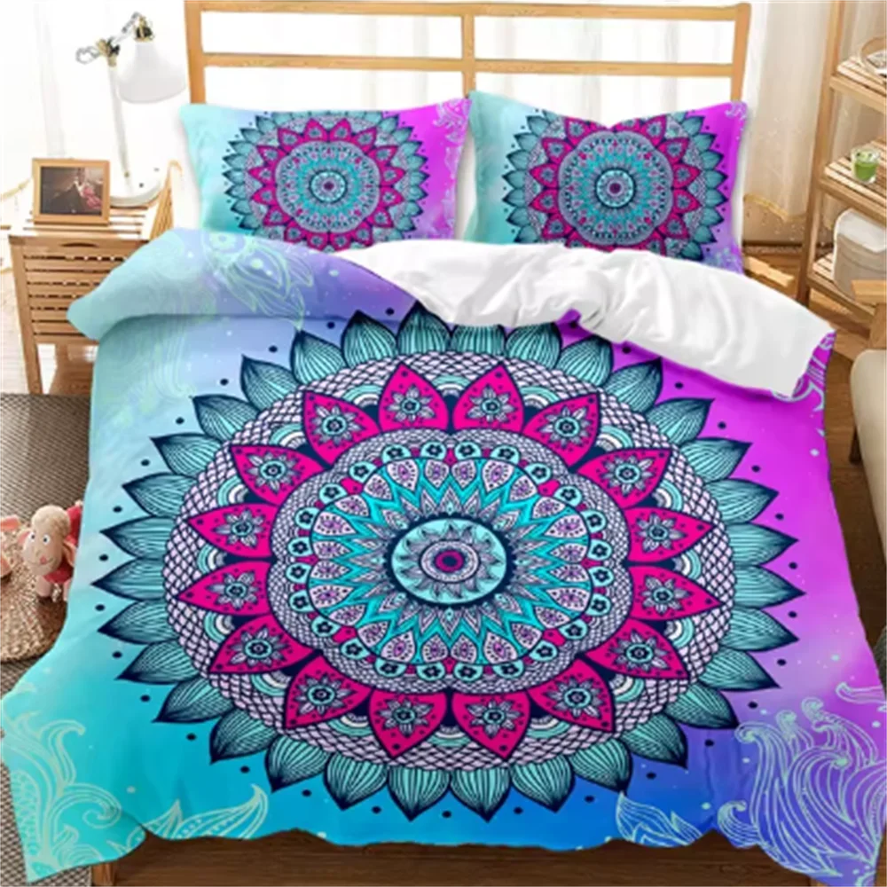 Bohemian Mandala Duvet Cover Set Twin Queen King Full Size,Blue Boho Chic Microfiber Bedding Set for Boys, Girls, Kids and Teens