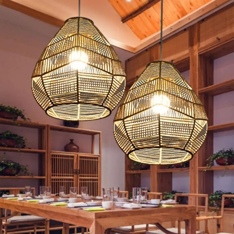 

Pendant Lamp Shade Paper Rope Rattan Handmade Rattan Bamboo Chandelier LED Ceiling Lamp Floor Hanging Pendant For Home Decor