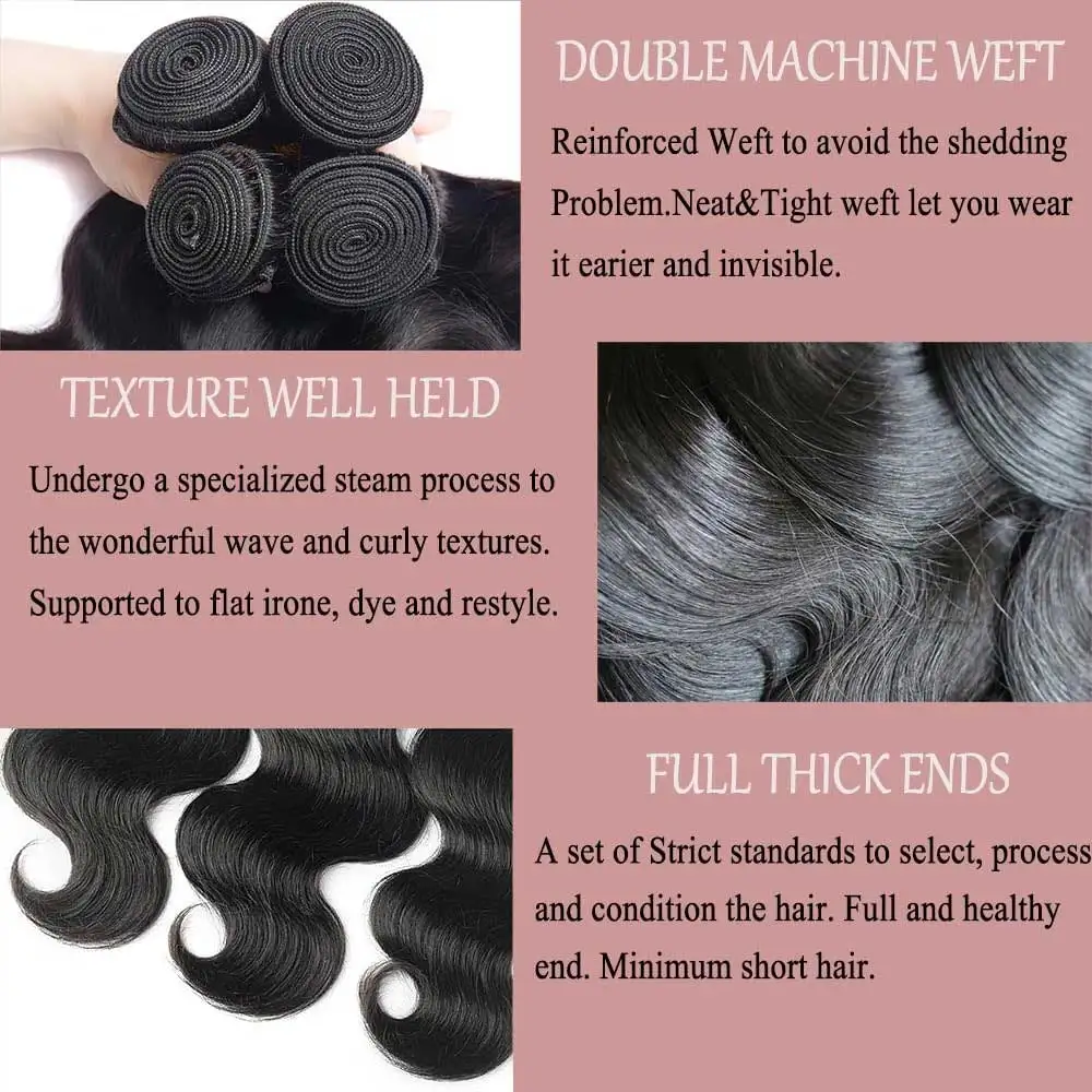 1 3 4 PCS Body Wave Bundles Human Hair 12 42 Inch Brazilian Natural Black 16A Raw Hair Weave Bundles Extension 3