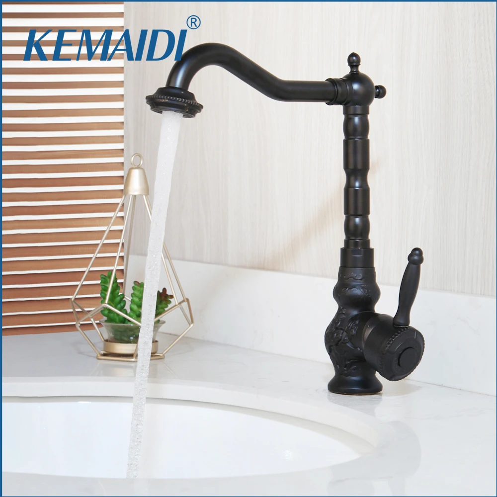 

KEMAIDI Matte Black Kitchen Faucets Hot Cold Water Tap Swivel Spout Sink Black Basin Faucet Vessel Vanity Lavatory Faucets Mixer