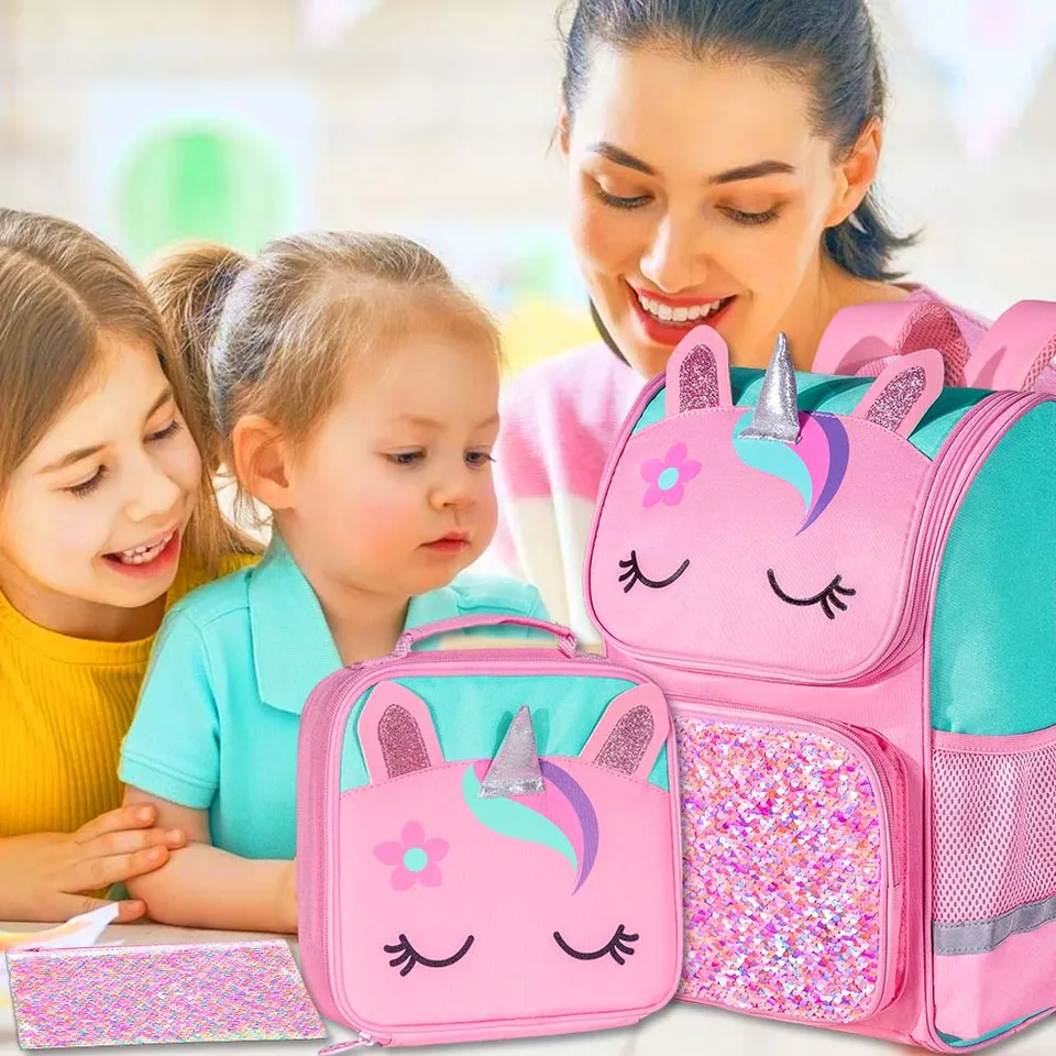 ROMISBABA Zaino Unicorno Paillettes per Ragazzo Ragazza, Borsa a Tracolla Regolabile in Materiale Resistente, Zainetto Scuola Materna e Viaggio Scomparti Organizzati per Ragazzo Ragazza