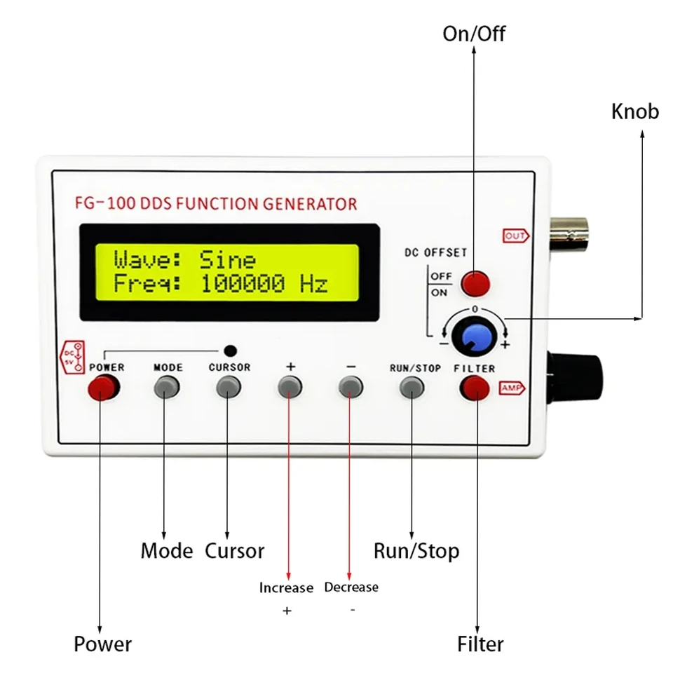Generatore Di Segnale DDS FG-100 Con LCD1602 - 1Hz-500kHz Onde Sinusoidali, Triangolari, Quadre