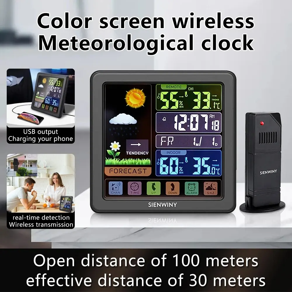 Multi-function Touch Screen Key Wireless Weather Clock Creative Color Screen Indoor and Outdoor Temperature and Humidity TS-3310 temperature humidity sensor temperature humidity meter
