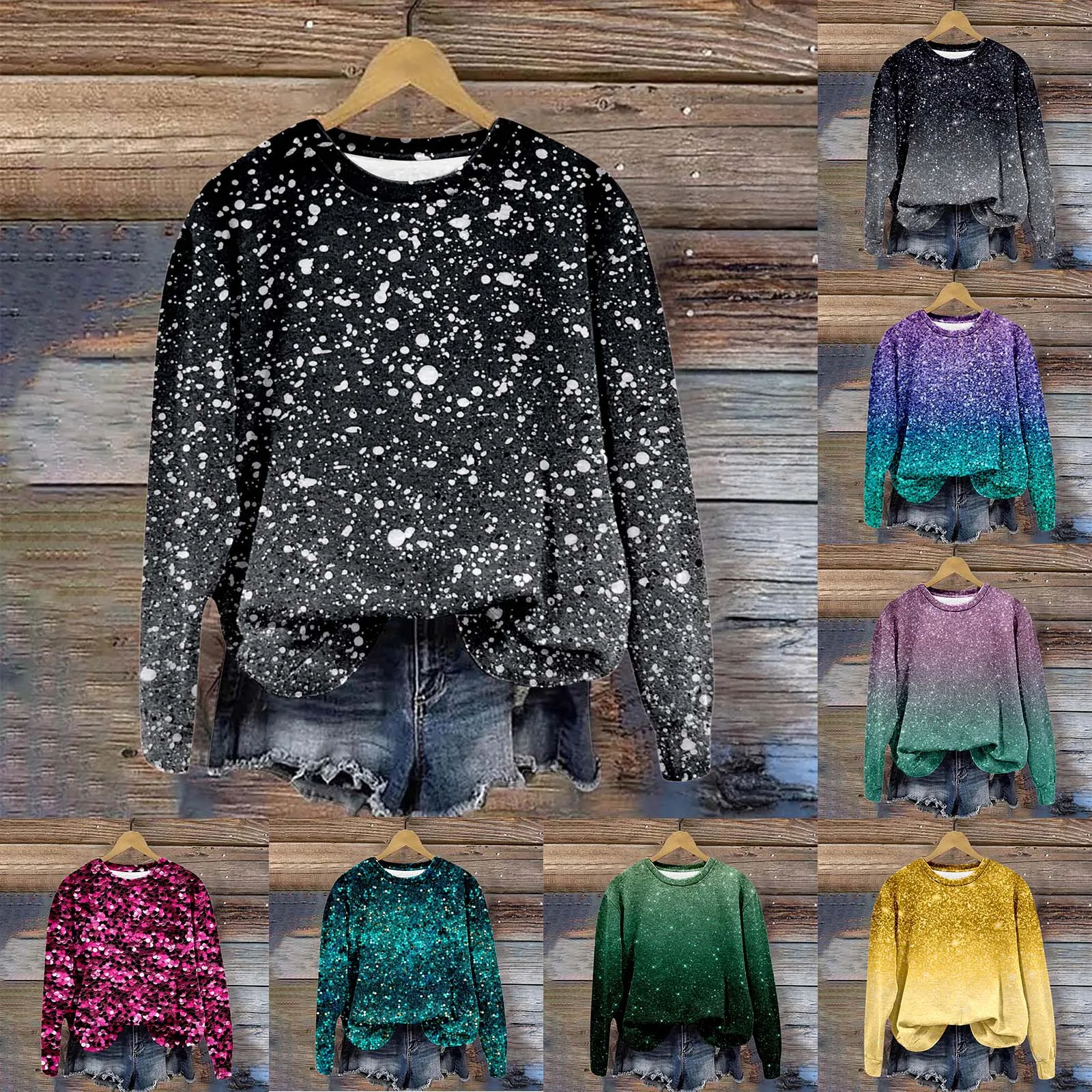 

Womens Fashion Print O Neck Sweatshirt Round Neck Fit Pullover Tops Comfortable Long Sleeve Button Neck Fleece Pullover Women