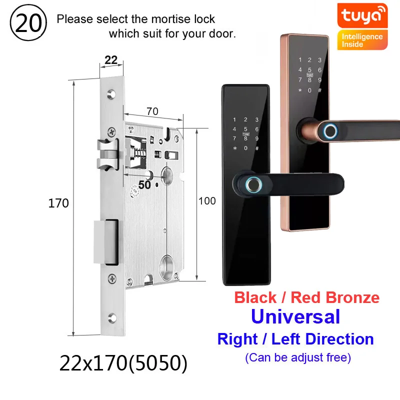 RAYKUBE Tuya Smart Door Lock Wifi Fingerprint Password IC Card Keyless Remotely Unlock Use AA Battery Support 8 Language Voice best electronic door lock Access Control Systems