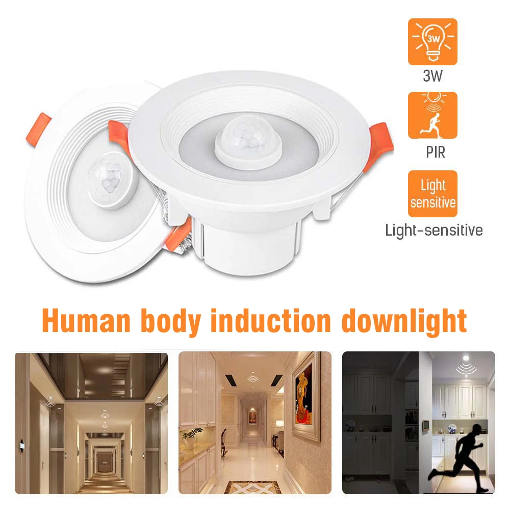 

PIR Motion Sensor Ceiling Lights 9W Recessed Stairs Lighting LED Downlight 3W 5W 7W Smart Home LED Spot Built-in Lamp 85-265V