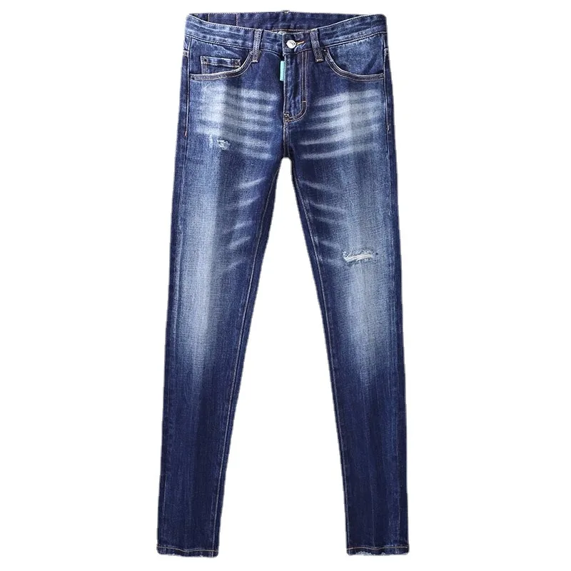 Italian Style Fashion Men Jeans High Quality Retro Blue Elastic Slim Fit Ripped Jeans Men Brand Designer Vintage Pants Hombre