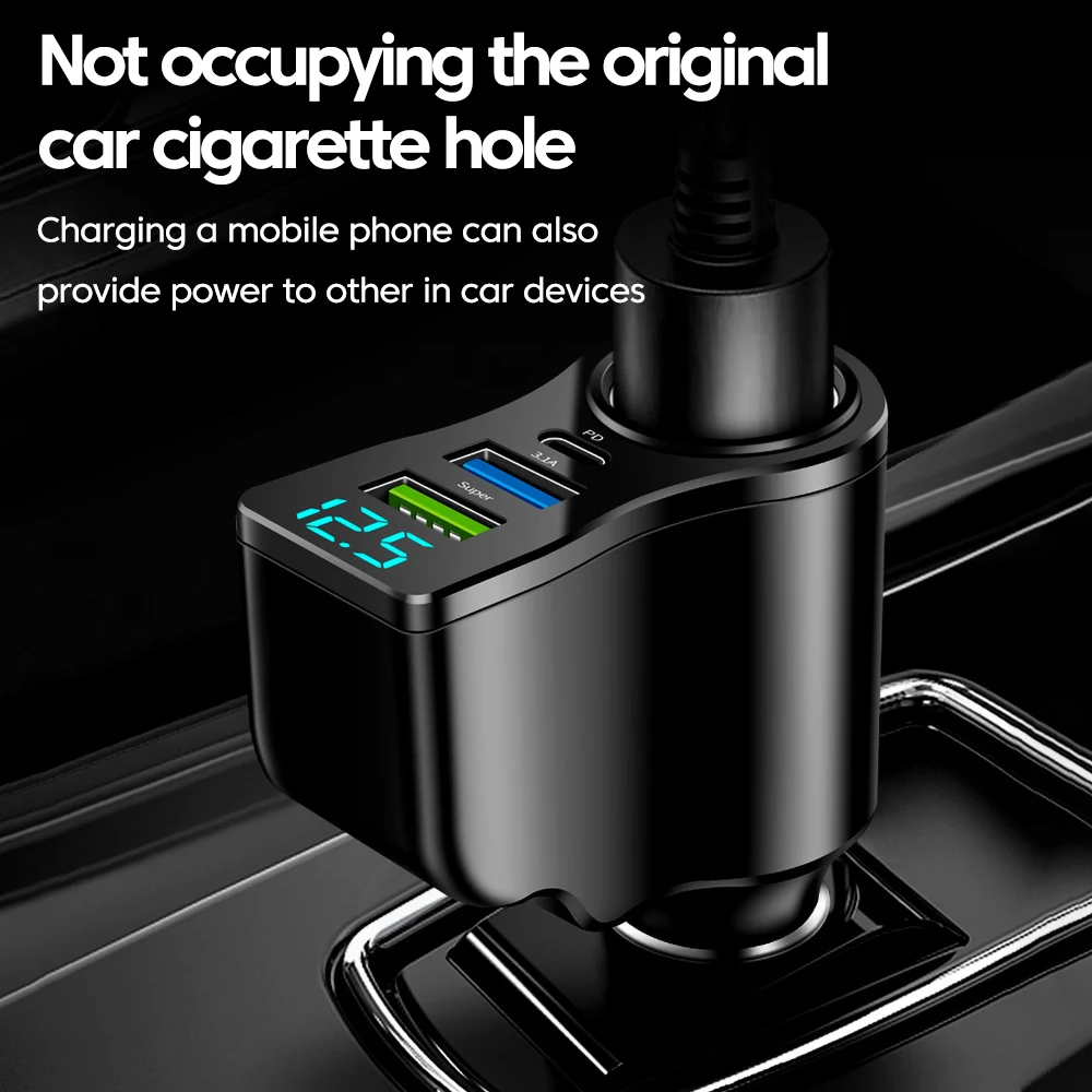 66W 4 Ports multifunctional Car Cigarette Lighter Power Adapter 3.1A Dual USB PD Car Phone Fast Charger iphone Huawei Ipad car phone charger