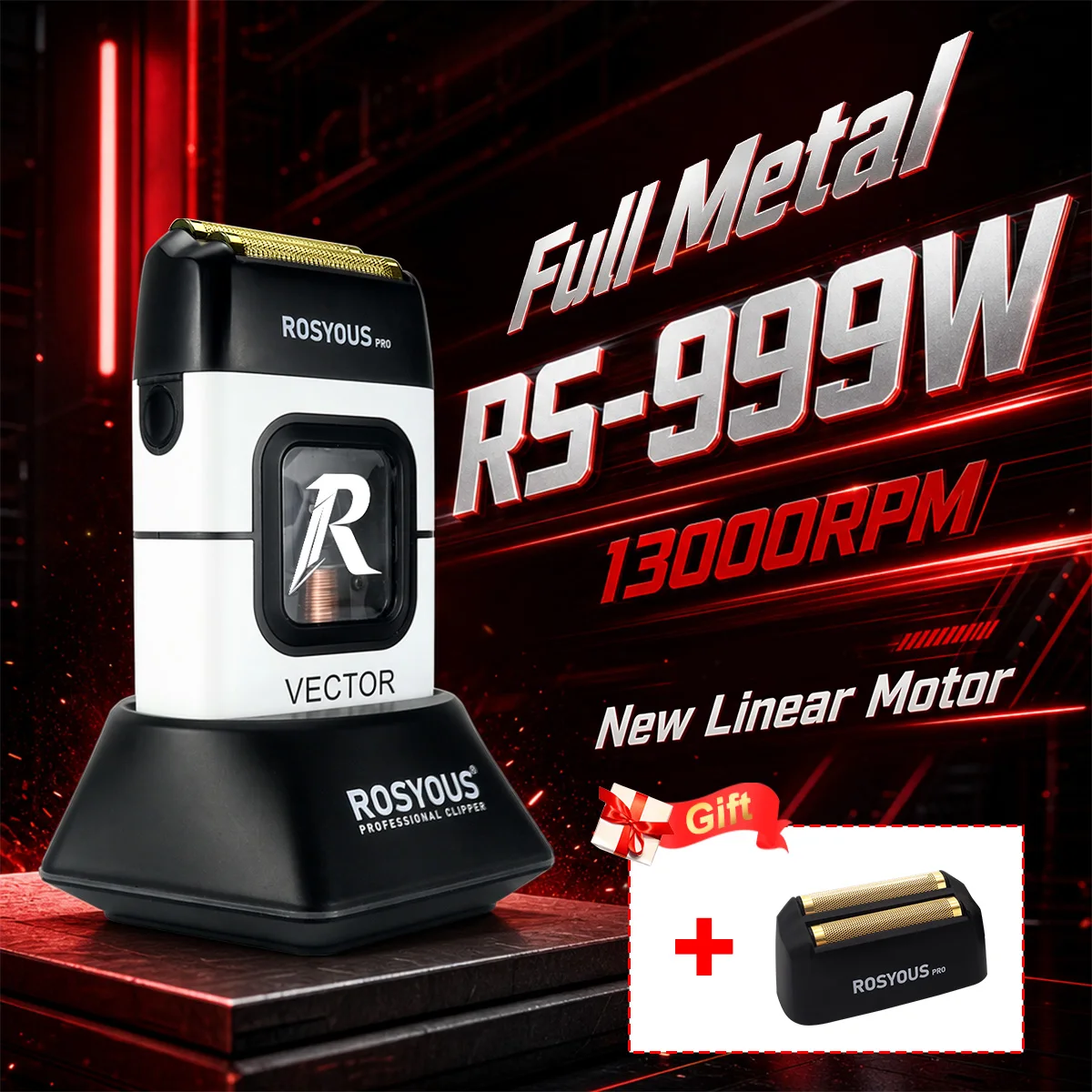 로지어스 RS-999W 남성용 트리머 13000RPM 벡터 모터 풀 메탈 2000mAh 도크 포함 이중 포일 전문 전기 면도기