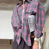 Oversized Plaid Shirt Autumn Winter Women Vintage Long Sleeve Fashion Loose Lapel Pocket Shirt Fit Blouse Korean Style 2