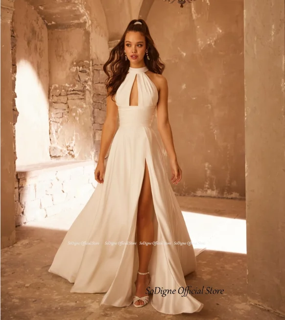 SoDigne Satin Simple Bride Dresses A-line Halter Sleeveless Beach Wedding Dress Boho Bridal Gowns vestidos de novia 2024 12 S34c836c8a55e43f2a4f140ef0f046008B