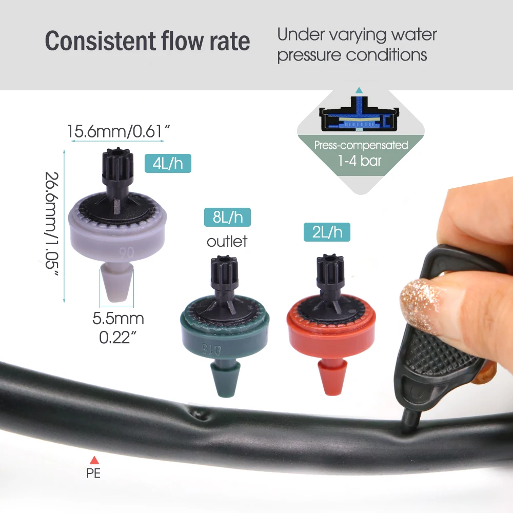 Agricultural Drip Irrigation Fitting Compensation Dripper 2L 4L 8L Pressure Compensating Emitters Bonsai Water Distributor 50PCS irrigation fittings drip irrigation garden dripper