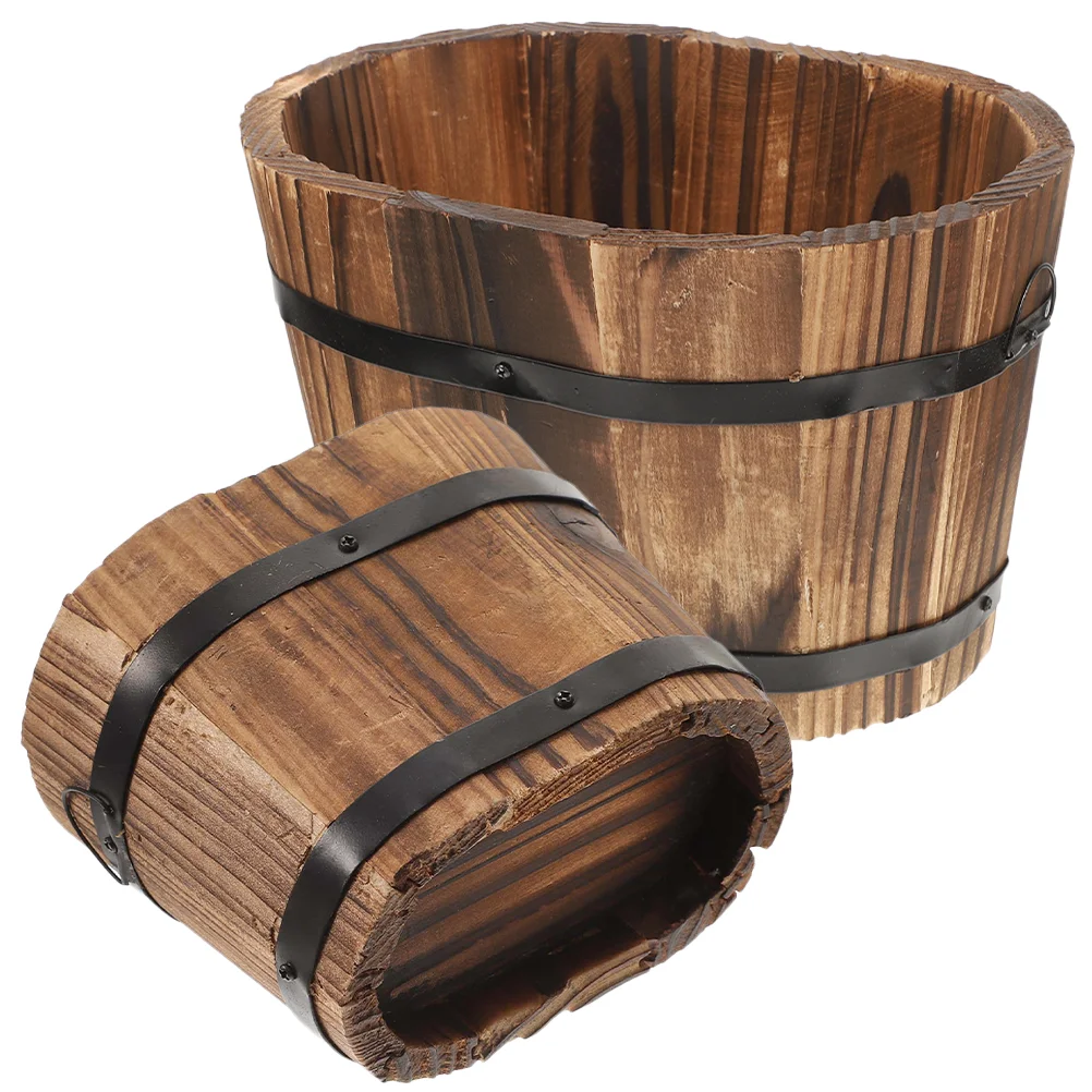 

2pcs Wooden Flower Pot Indoor Small Artificial Plant Pot Rustic Succulent Plant Pot for Home Office