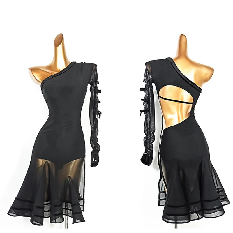 

Sexy Latin Dance Dress 2023 New Pure Color Splicing Rumba Salsa Clothes Women's Performance Training Long Sleeve Polyester Mesh