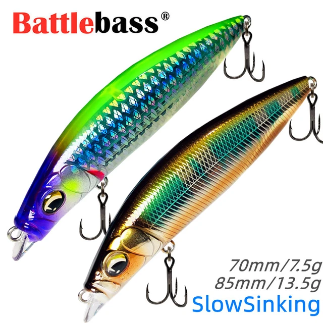 Battlebass 2022 New 70mm 85mm 7.5g/13.5g Sinking Minnow Fishing Lure  Jerkbait Dynamic Saltwater Sea Tackle Rolling Wobble - Fishing Lures -  AliExpress