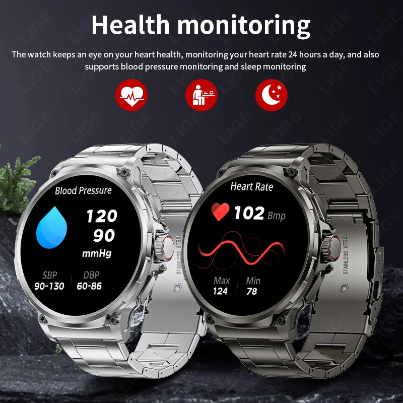 LIGE New Outdoor Sports Fitness GPS Track Smartwatch HD Bluetooth Call 710 mah IP68 Waterproof Blood Pressure Blood Oxygen Watch 4