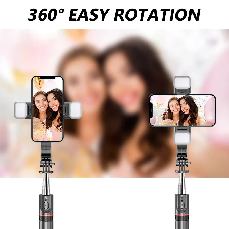 Selfie Stick Tripod INRAM Bluetooth Selfie Stick Double Fill Light Tripod with Remote Shutter for L13D 1160mm Extended Version Android IOS
