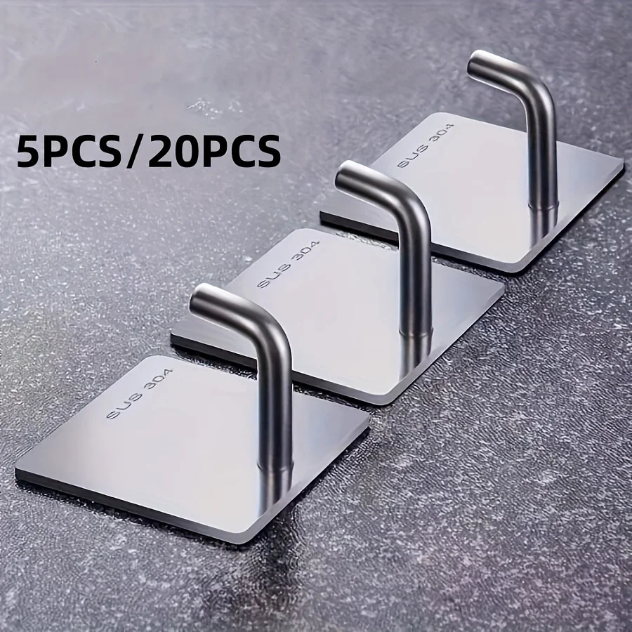 Heavy-duty Stainless Steel Adhesive Hook 5/2PCS No Need for Punching For Towels Clips